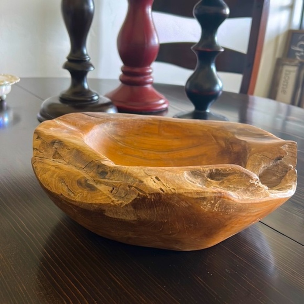 Large Raw Teak Root Wood Bowl, Made In Indonesia. - Picture 2 of 11